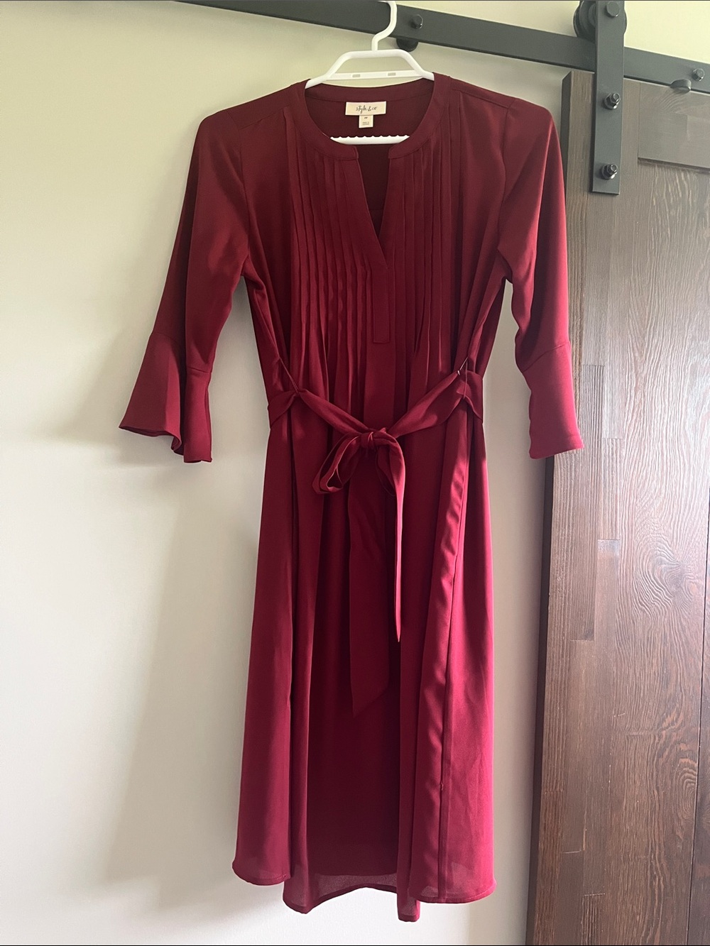 Style & Co. Burgundy Midi Dress with Tie Waist